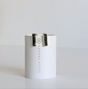 Kendra Scott "LADY" Black Druzy Rectangle Stud Earrings ¾" L x ¼" W